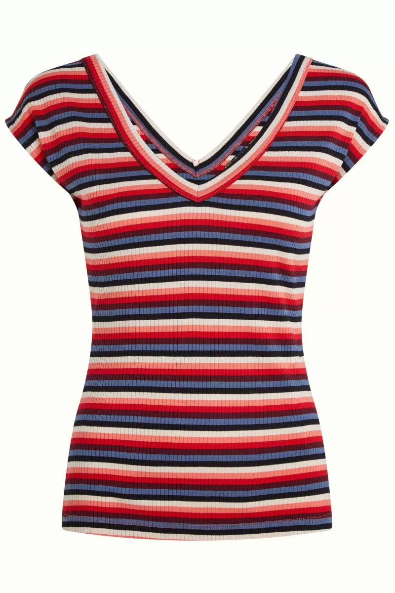 double_v_top_ocra_stripe_2.webp Vrouw King Louie Tops & Shirts-Double V Top Ocra Stripe